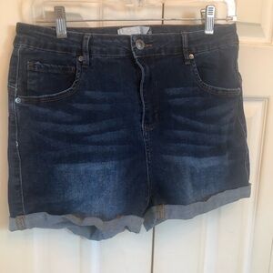 Women's Dark Blue Rolled-Hem Denim Shorts